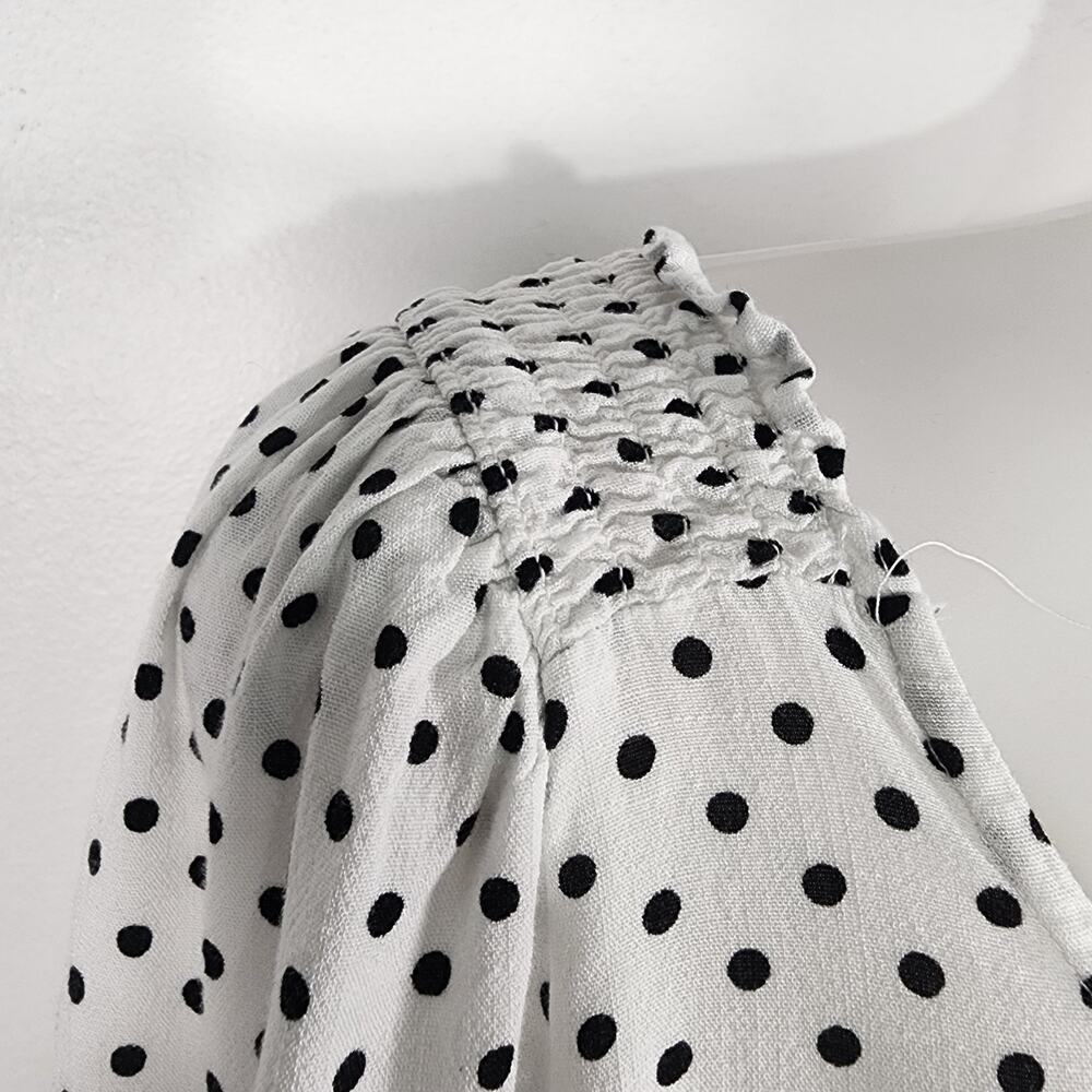 Torrid Womens Top White Black Polka Dot Button Front Puff Sleeve Scoop Neck 1X - Picture 4 of 10
